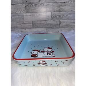 Hello Kitty 9" Square Christmas Snowman Snowball Ceramic Baking Dish Pan New